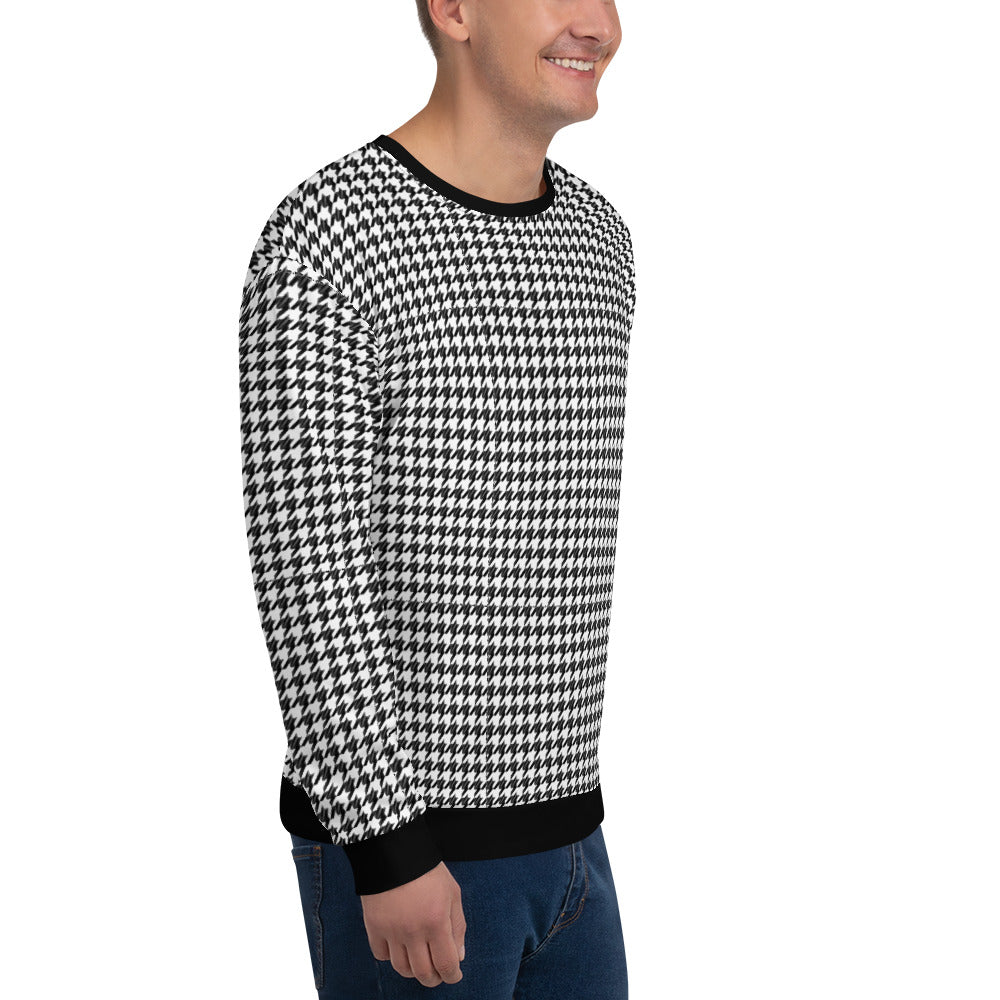 Houndstooth Black White Men Sweatshirt Retro Pattern Check Plaid