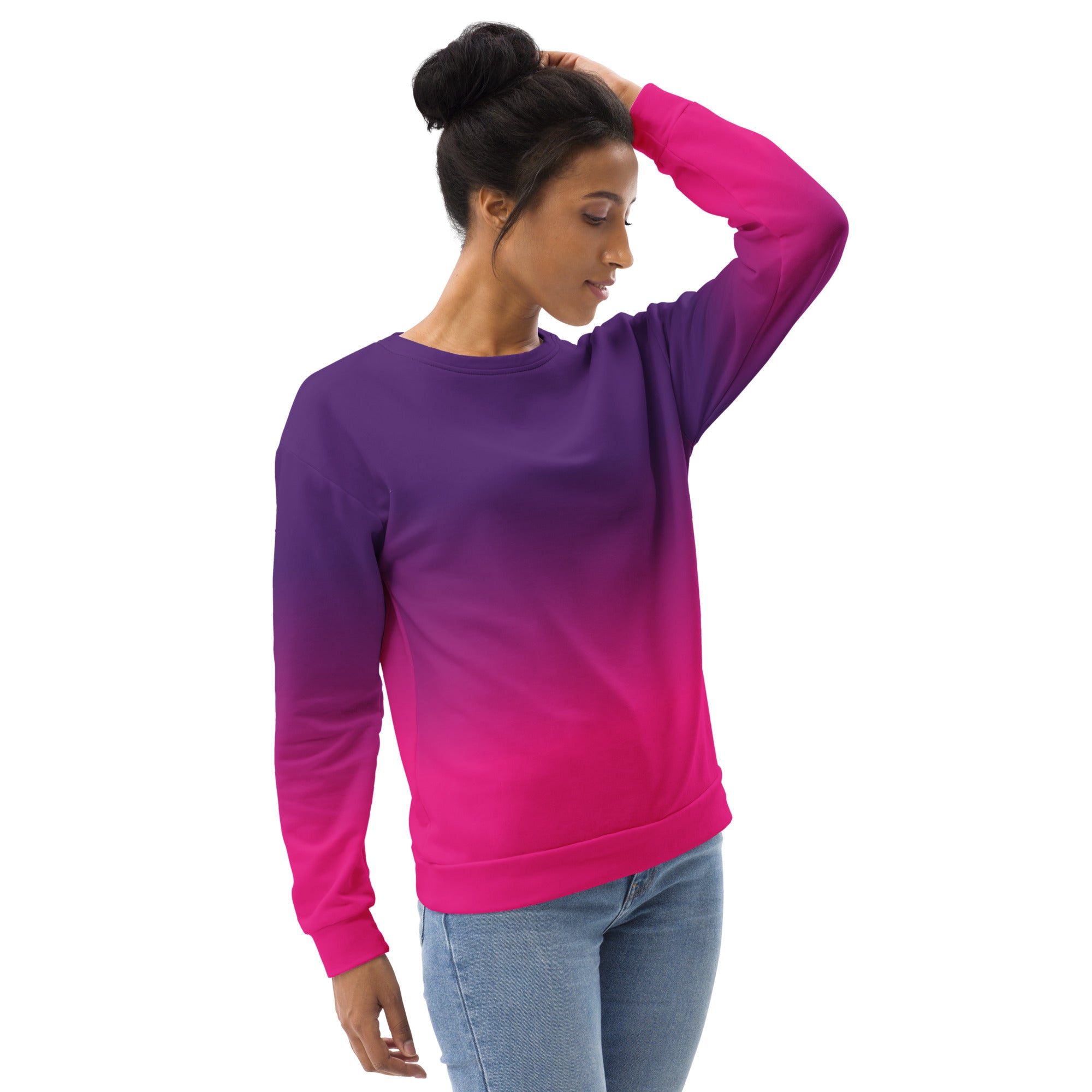 Pink Purple Ombre Sweatshirt, Gradient Tie Dye Crewneck Fleece