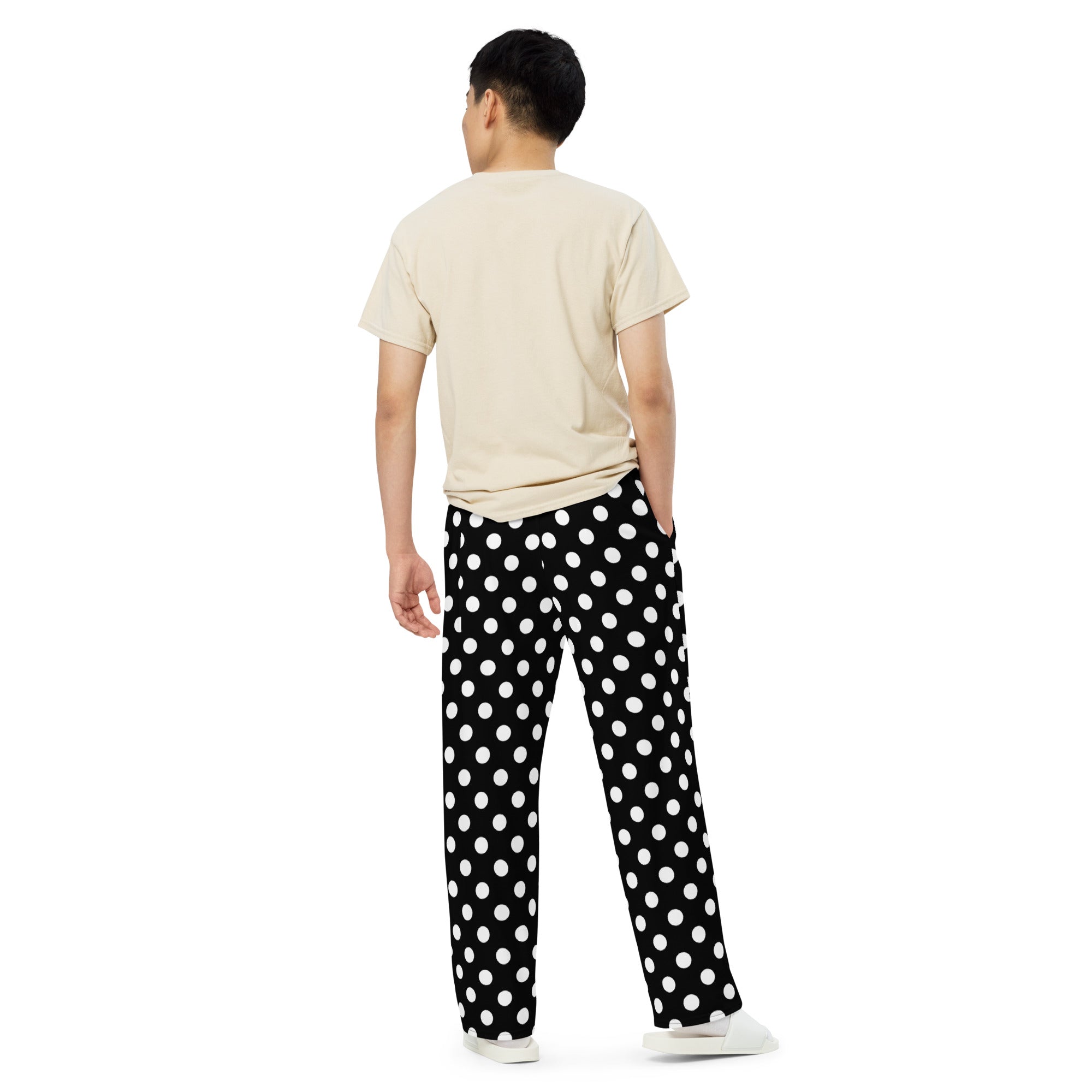 Polka Dots Lounge Pants with Pockets, Black White Unisex Men Women Wide Leg  Sweatpants PJ Pajamas Comfy Plus Size Drawstring Yoga - 2XS