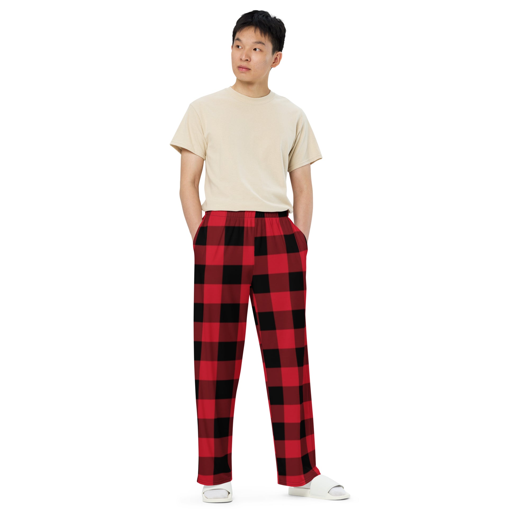 Different Touch Men's Pajama Lounge Pants Bottoms Fleece Sleepwear PJs with  Pockets Big & Tall (L, Red Buffalo Plaid) at  Men's Clothing store