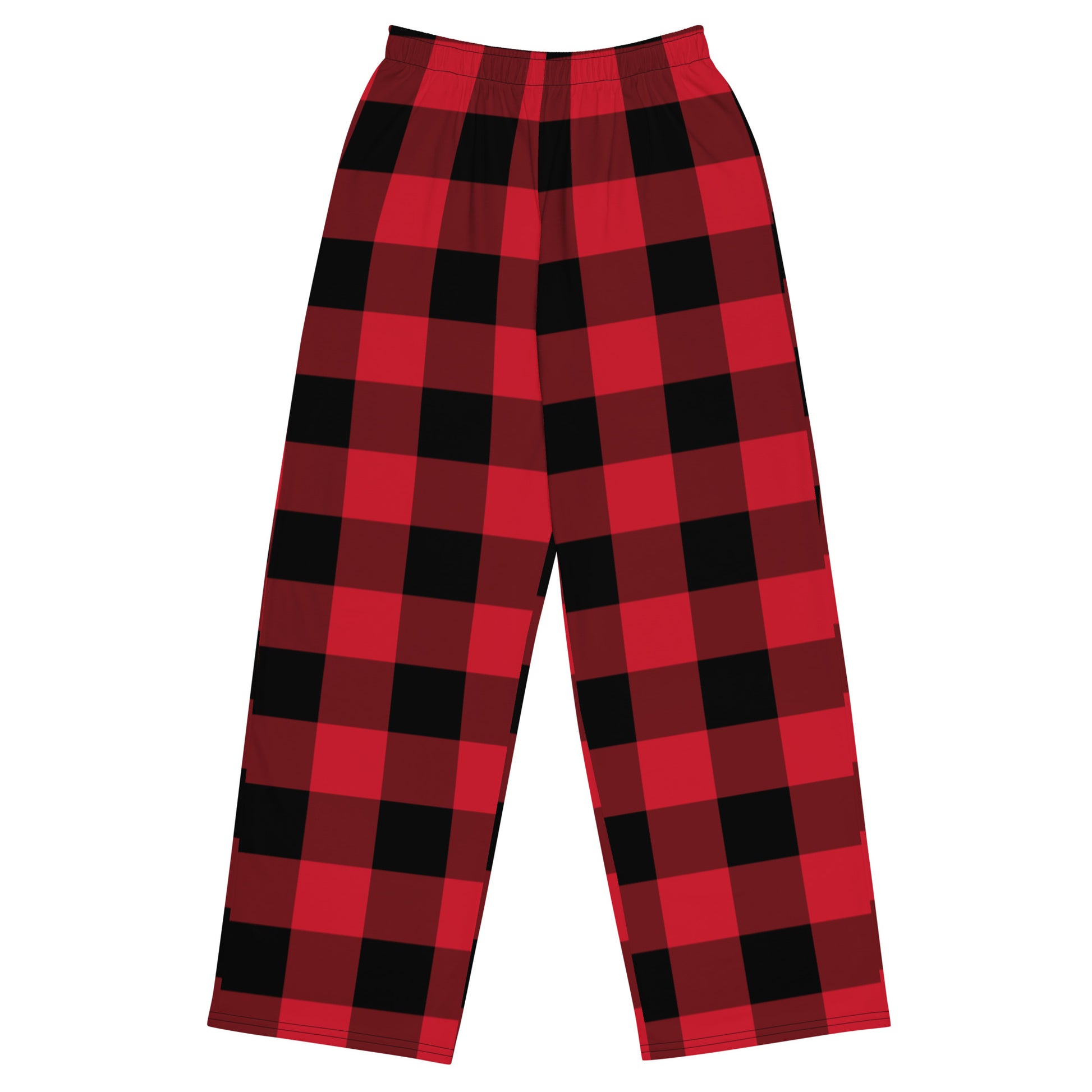 Unisex Pocket Pajama Bottom Red White Black Plaid Cotton Christmas