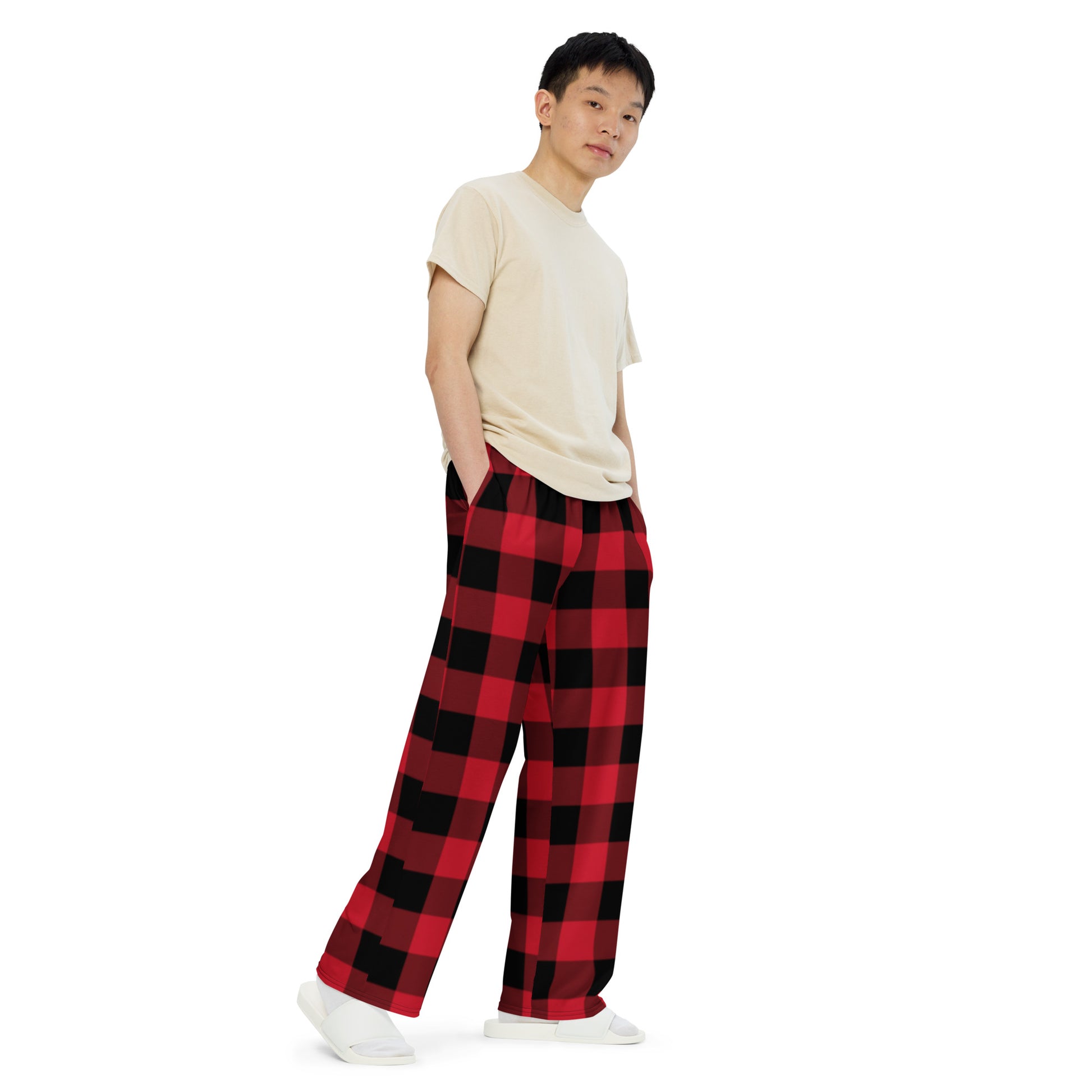 Buffalo Plaid Lounge Pants with Pockets, Red and Black Check Pattern U –  Starcove Fashion