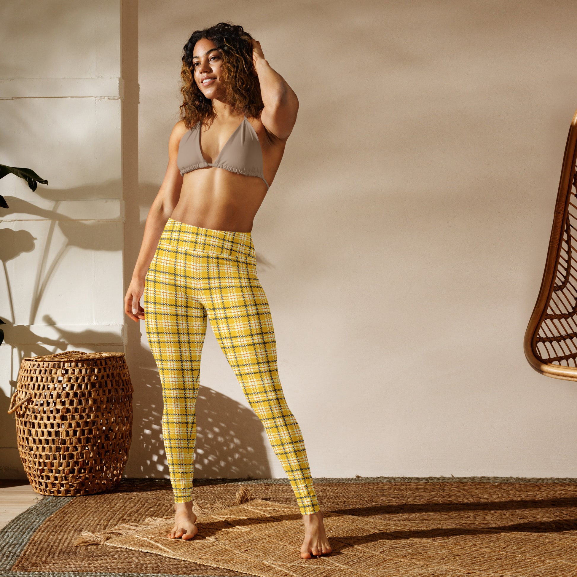 Yellow Plaid Yoga Leggings Women, Tartan High Waisted Pants Cute Print –  Starcove Fashion