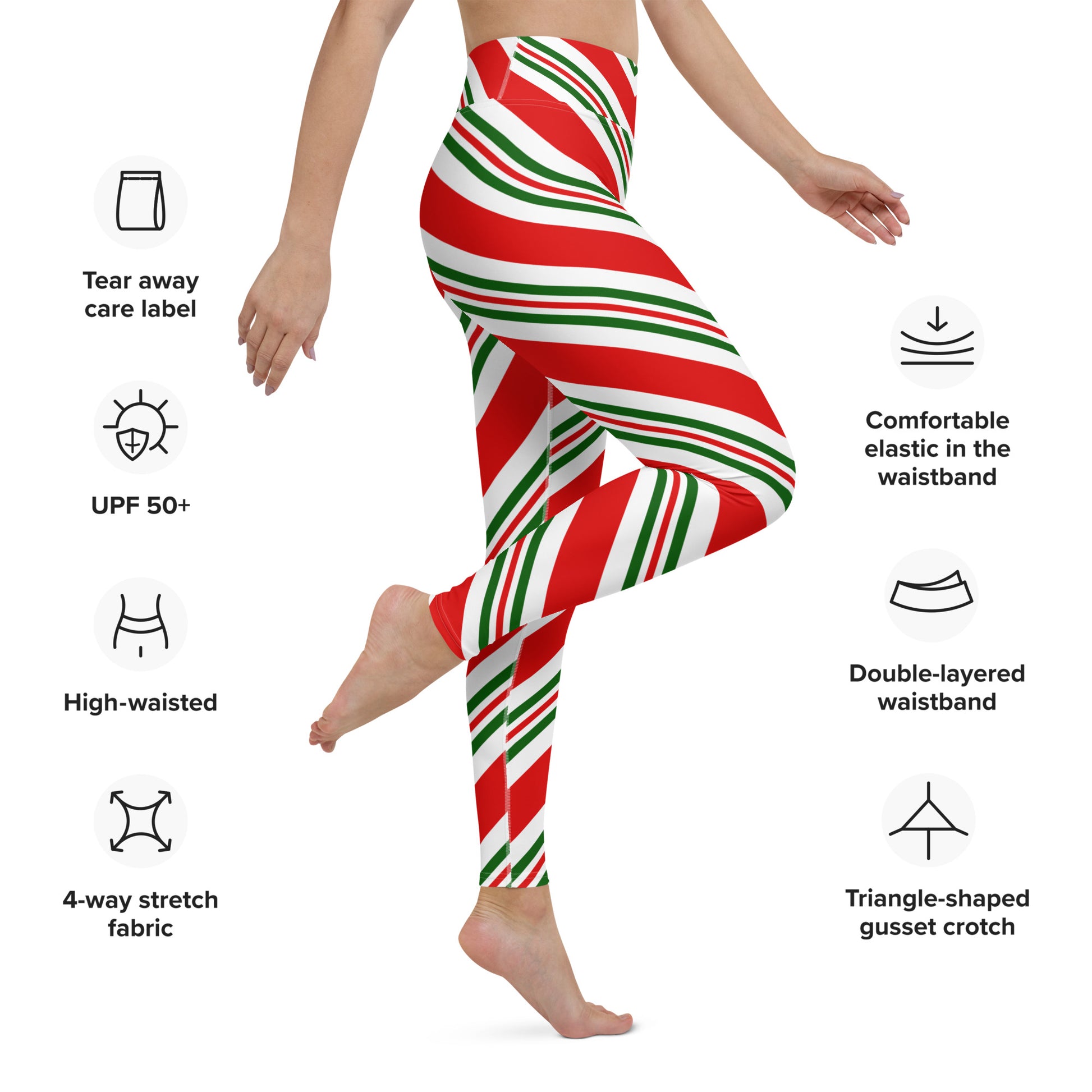 Christmas Leggings Women, Red Xmas Holiday Candy Cane Printed Yoga Pan –  Starcove Fashion