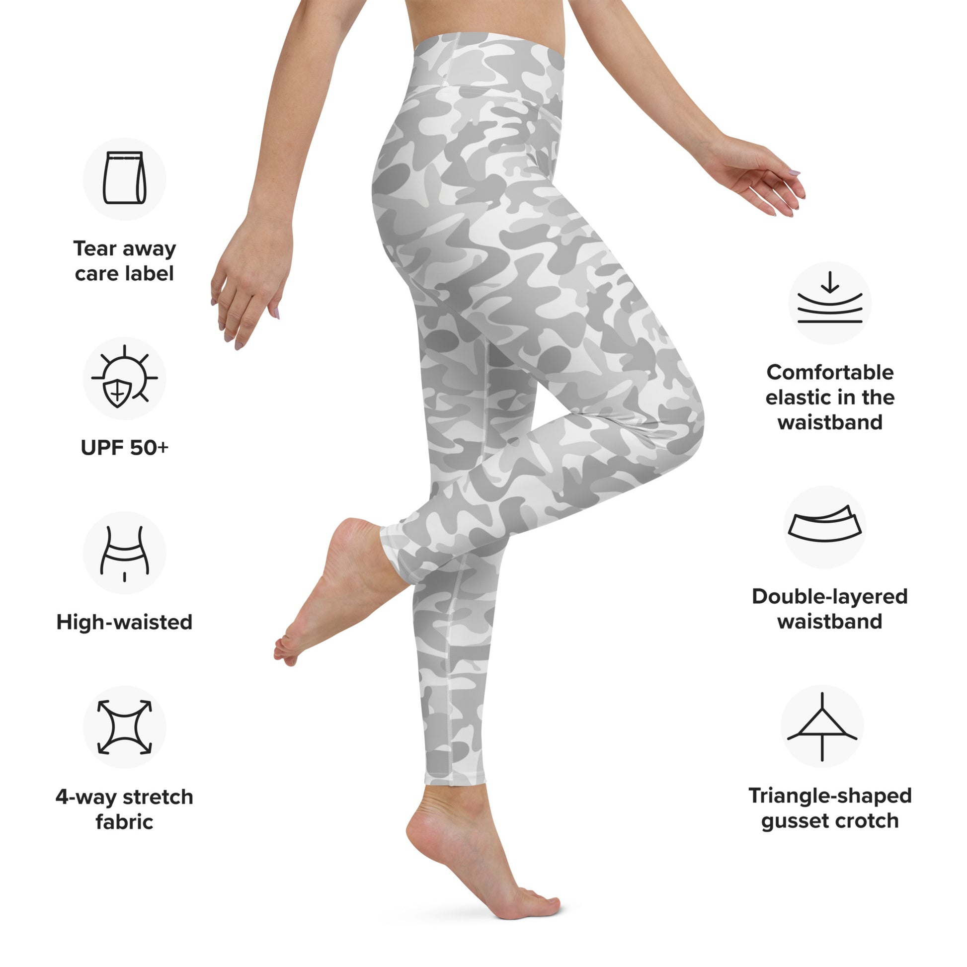 White Camo Yoga Leggings Women, Camouflage High Waisted Pants Cute