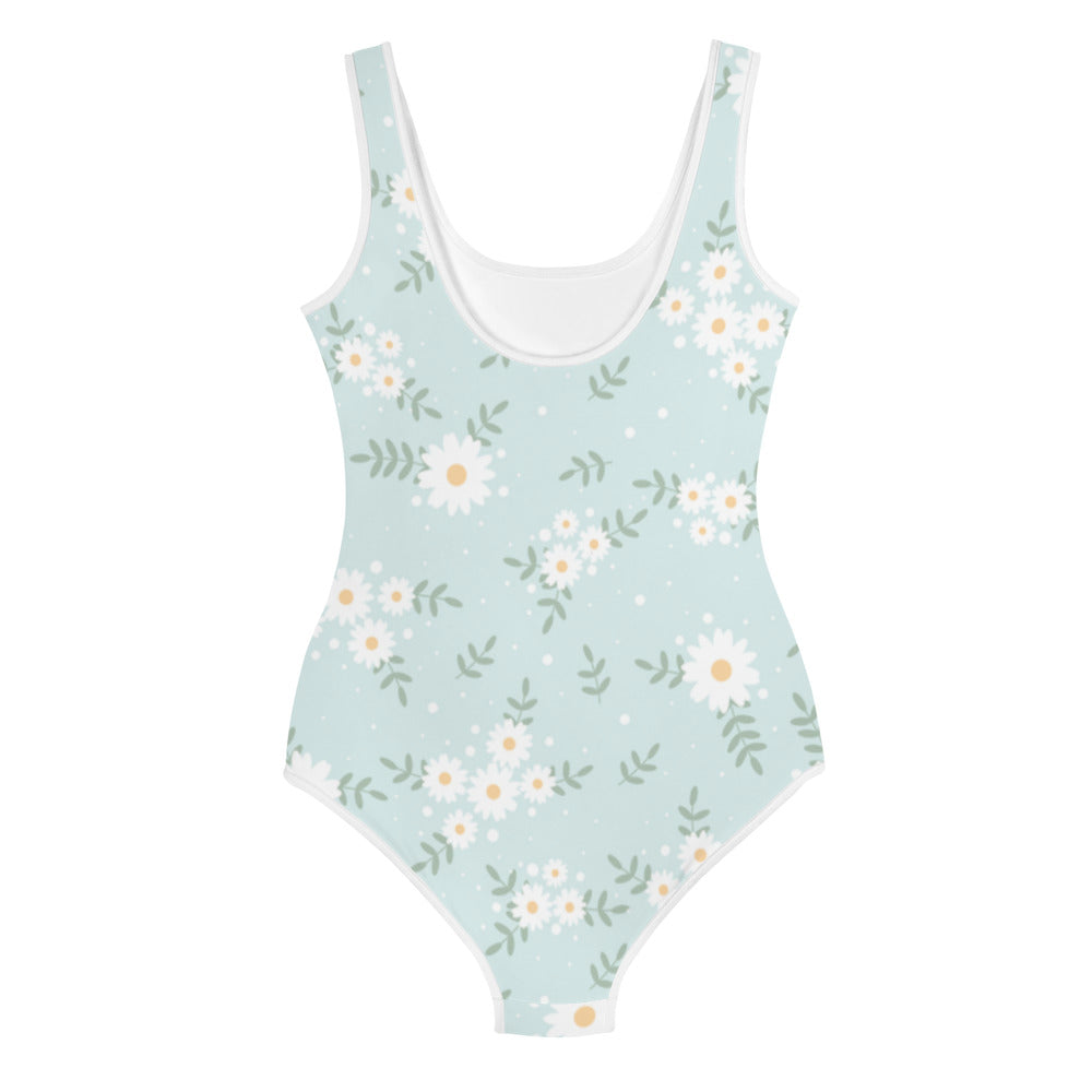 Daisy Girls Swimsuits (8 - 20), Cute Blue Flowers Kids Jr Junior