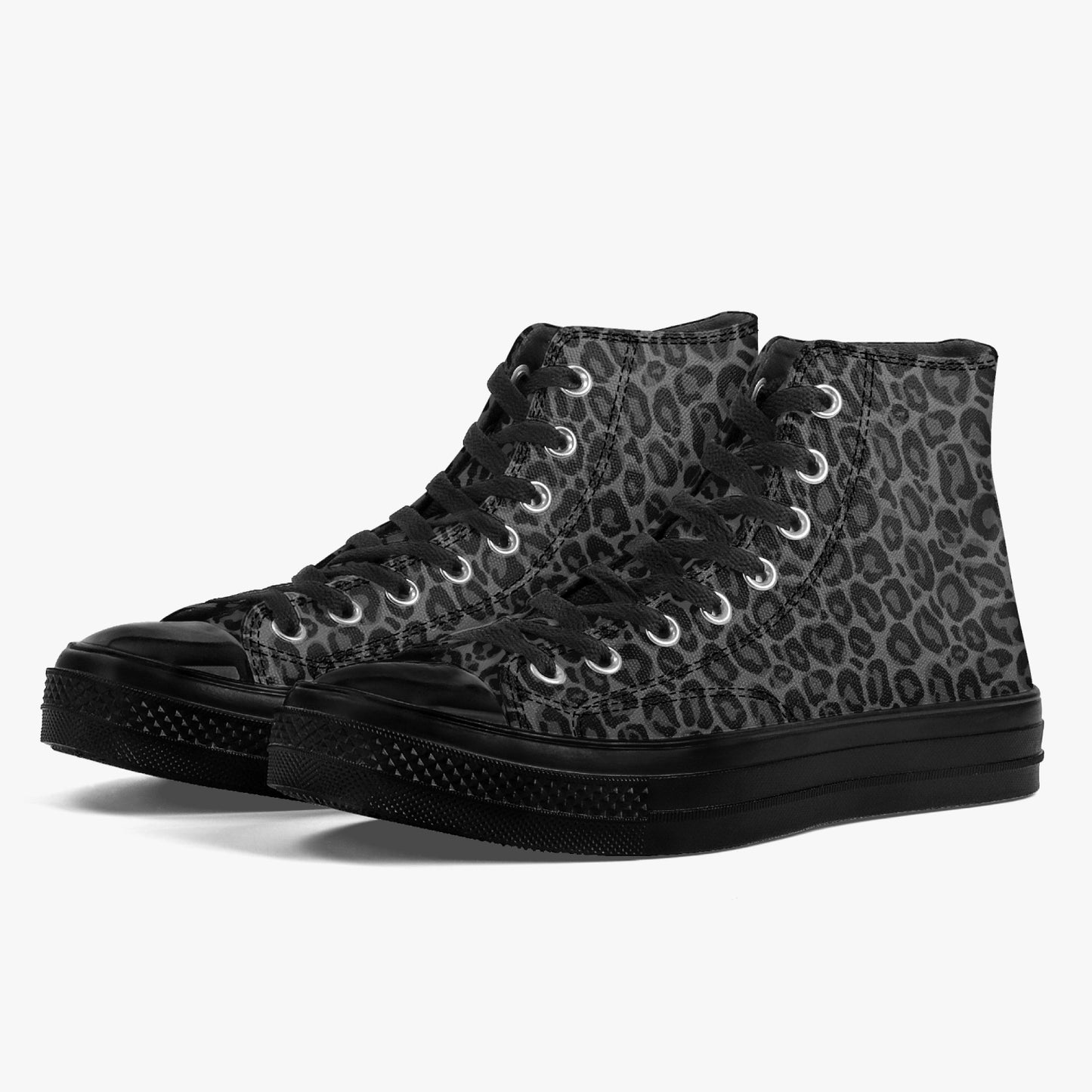 Black Leopard High Top Shoes, Animal Print Lace Up Sneakers Footwear Rave Canvas Streatwear Designer Men Women Shoes Starcove Fashion