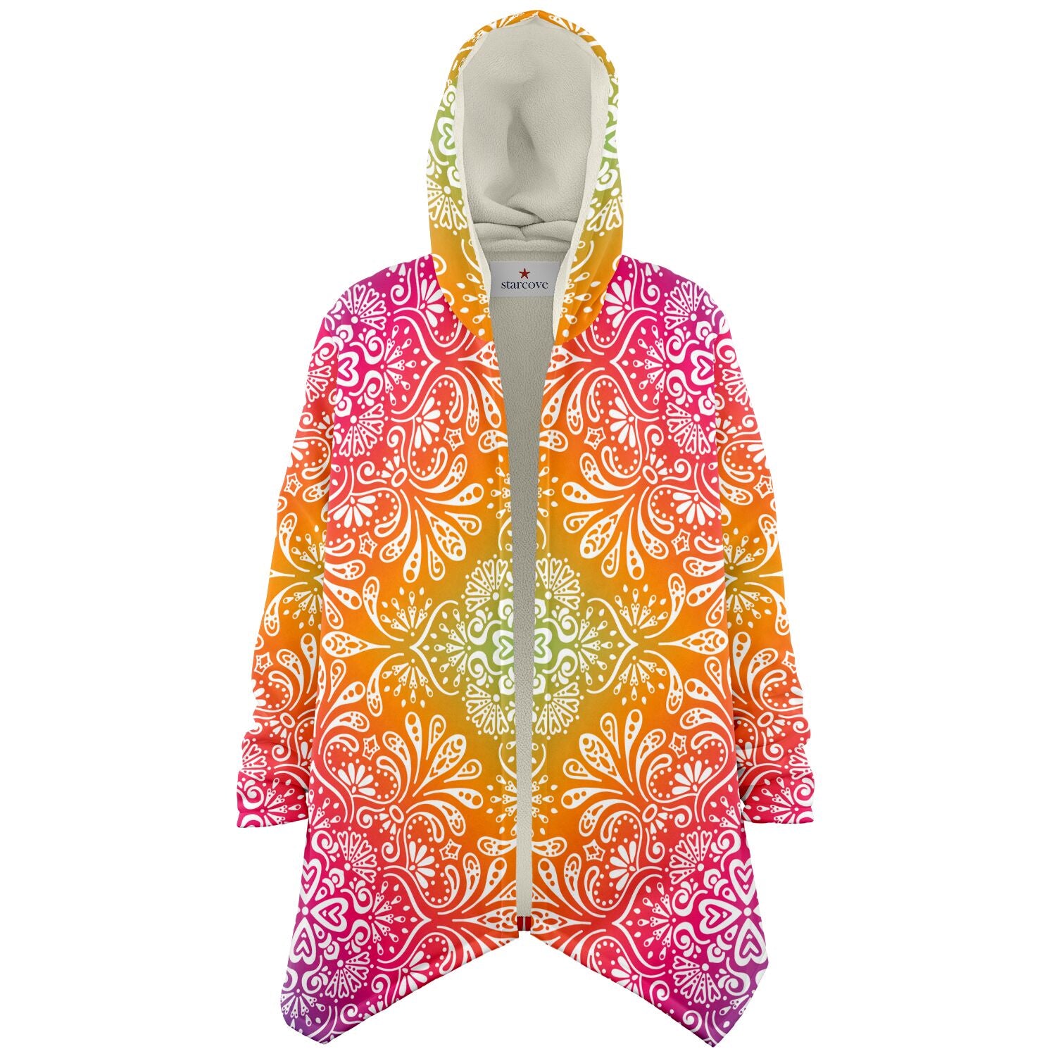 White Dream Mandala Cloak Trippy Festival Outfit, Ravewear, Psychedelic 2024 Cloak, Trippy Robe, Vibrant Festival Fashion, Cosmic Hooded Cloak