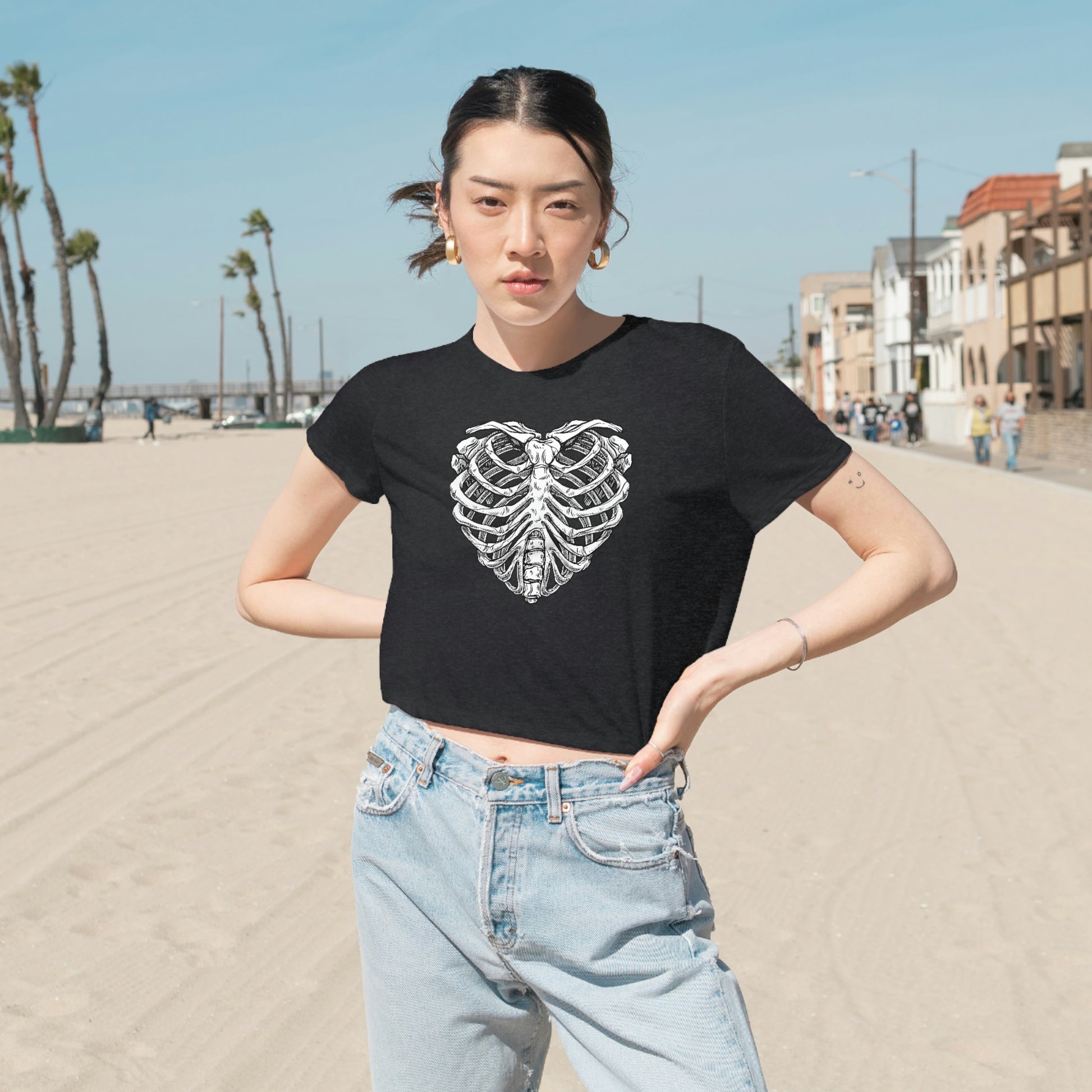 Skeleton Heart Crop Top Tshirt, Tee Women Adult Cute Aesthetic Graphic Crewneck Sexy Festival Y2K Cropped Shirt Starcove Fashion