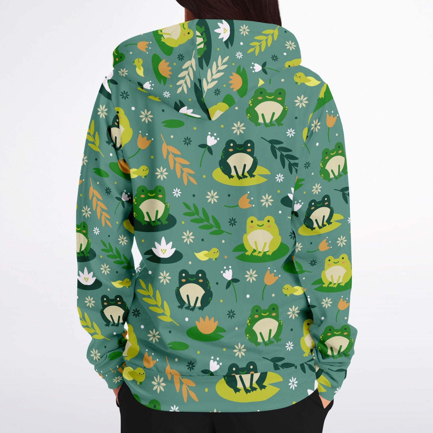 Frog Zip Up Hoodie Green Animal Front Zipper Pocket Men Women