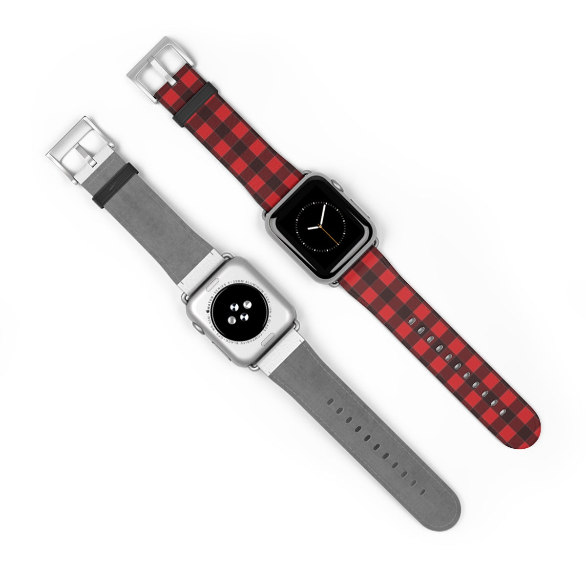 Buffalo Plaid Apple Watch Band, iWatch Red Black Check Lumberjack Checkered Vegan Leather 38mm 40mm 42mm 44mm size Series 1 2 3 4 5 6 SE Starcove Fashion