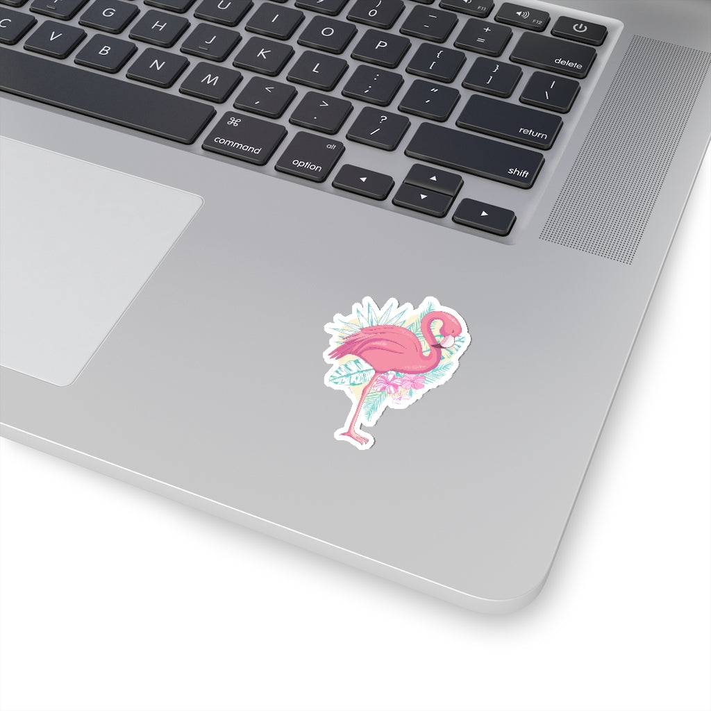 Pink Flamingo Sticker, Tropical flowers  Laptop Decal Vinyl Cute Waterbottle Tumbler Car Bumper Aesthetic Die Cut Wall Mural Starcove Fashion