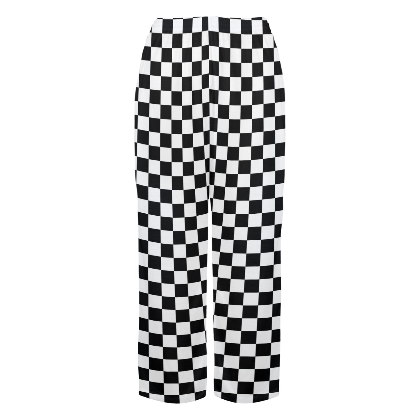 Checkered Women Pajamas Pants, Black White Check Checkerboard Satin PJ Pockets Trousers Couples Matching Ladies Trousers Bottoms