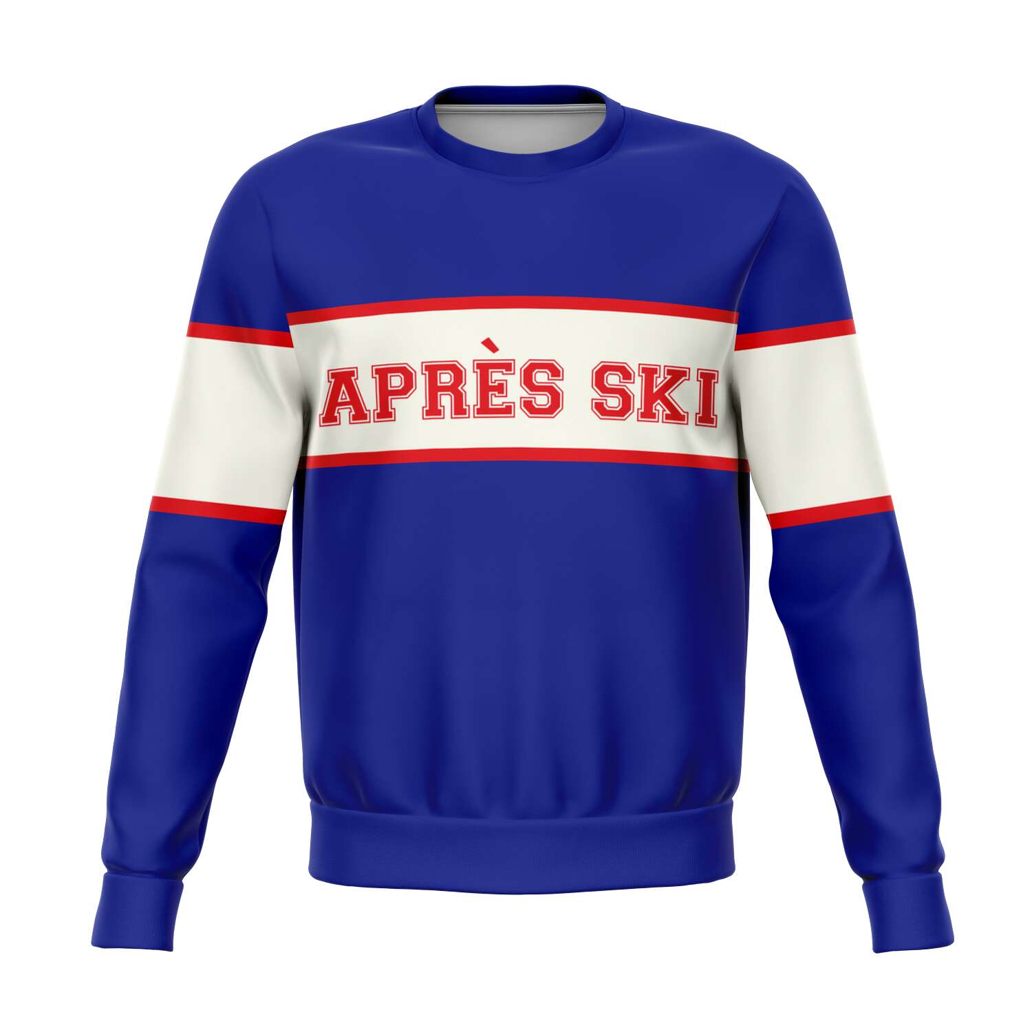 Apres Ski Sweatshirt Sweater, Royal Blue White Retro Vintage