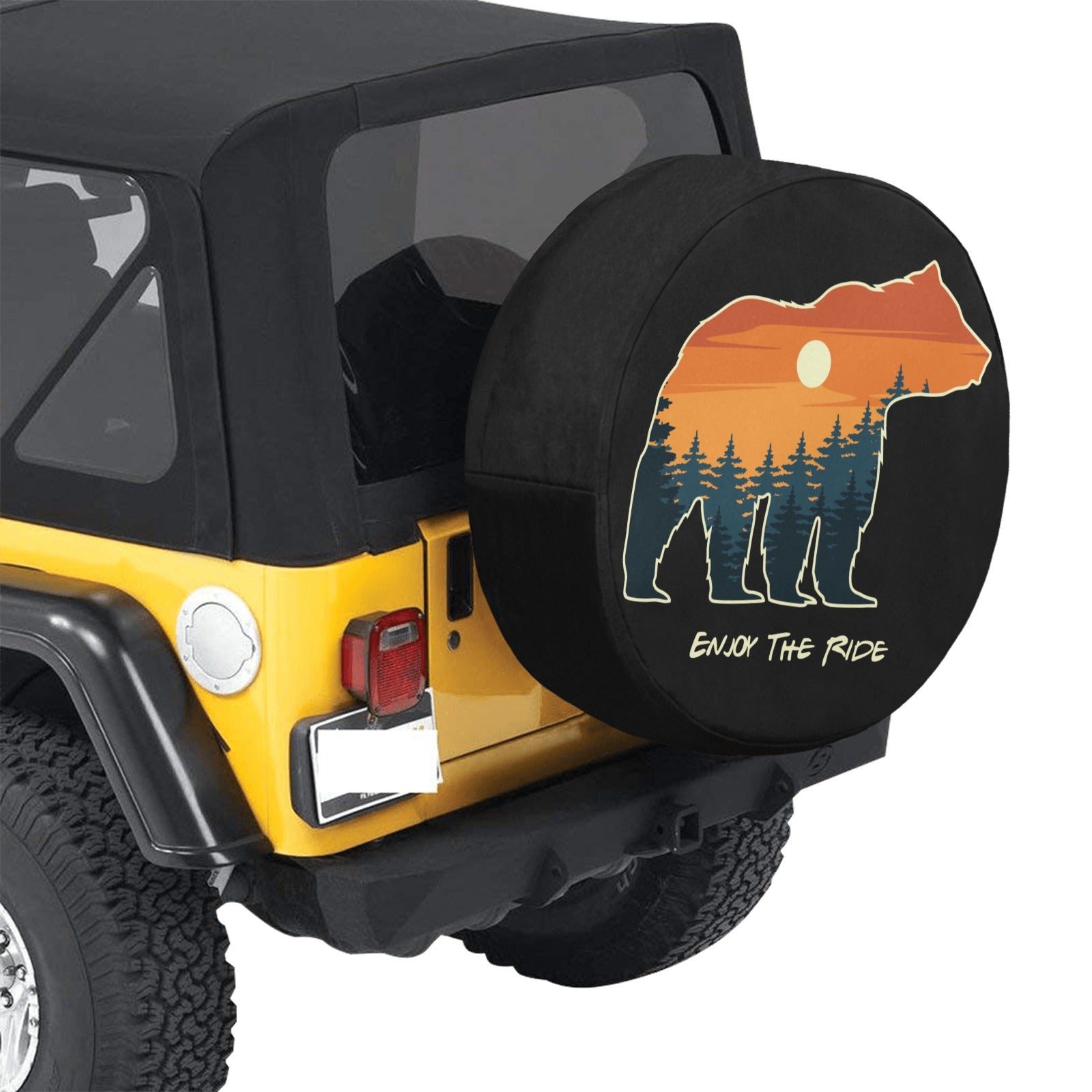 Bear Sunset Spare Tire Cover, Spare Wheel Cover Pine Trees