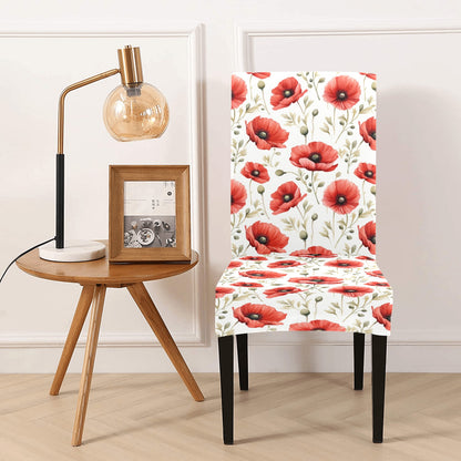 Red Poppy Dining Chair Seat Covers, Floral Flowers Stretch Slipcover Furniture Dining Room Party Banquet Home Decor Spandex