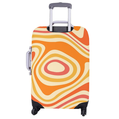 Retro Groovy Luggage Cover, Vintage 70s Funky Orange 1970s Aesthetic Suitcase Hard Bag Washable Protector Small Large Carry Travel Gift