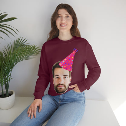 Custom Photo Sweatshirt, Face Birthday Party Hat Crewneck Fleece Sweater Jumper Pullover Men Women Adult Top Starcove Fashion