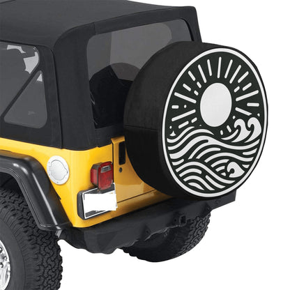 Sun Waves Spare Tire Cover, Tropical Beach Backup Camera Hole Wheel Car Accessories Unique Design Back Aesthetic Sunset Spare Rear Men Women