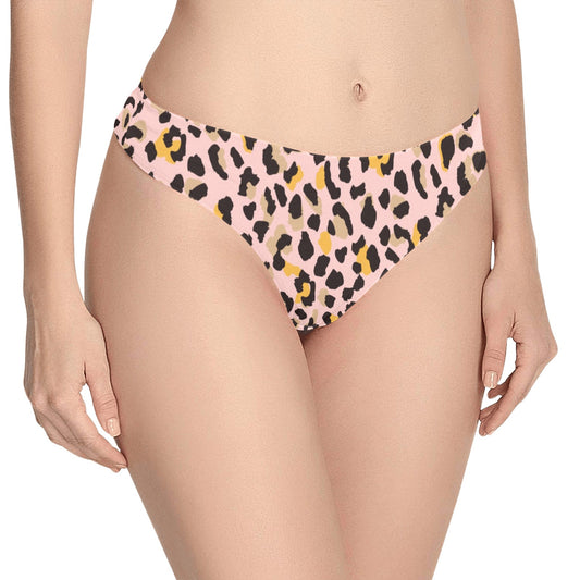 Pink Leopard Women Thongs, Animal Print High-cut Briefs Panties Cheeky Underwear Undies Valentines Day Sexy Bride Bridal Knickers Ladies