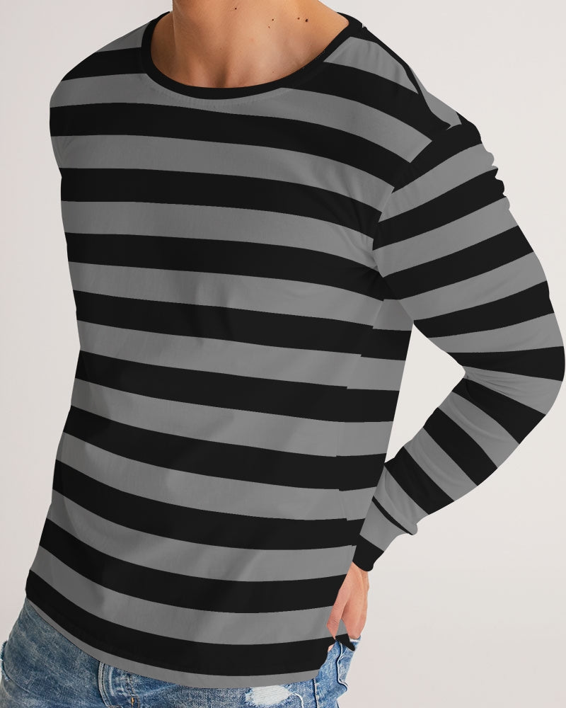 Black Grey Striped Men Long Sleeve Tshirt, Wide Stripes Unisex Women Designer Graphic Aesthetic Crew Neck Tee Starcove Fashion