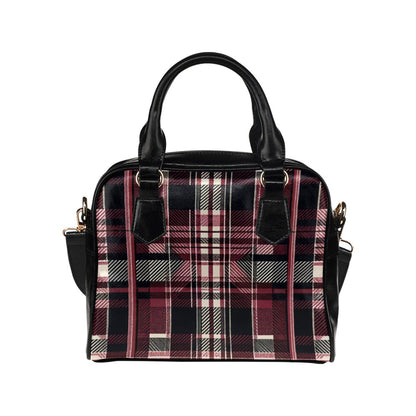 Burgundy Plaid Purse, Maroon Tartan Black Check Pattern Cute Small Shoulder Bag Vegan Leather Women Designer Handbag Crossbody Ladies