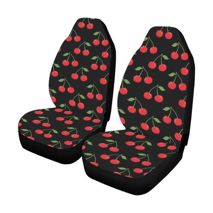 Cherry Car Seat Covers for Vehicle 2 pc, Red Black Cherries Cute Summer Fruit Kawaii Front Seat SUV Vans Gift Her Truck Protector Accessory