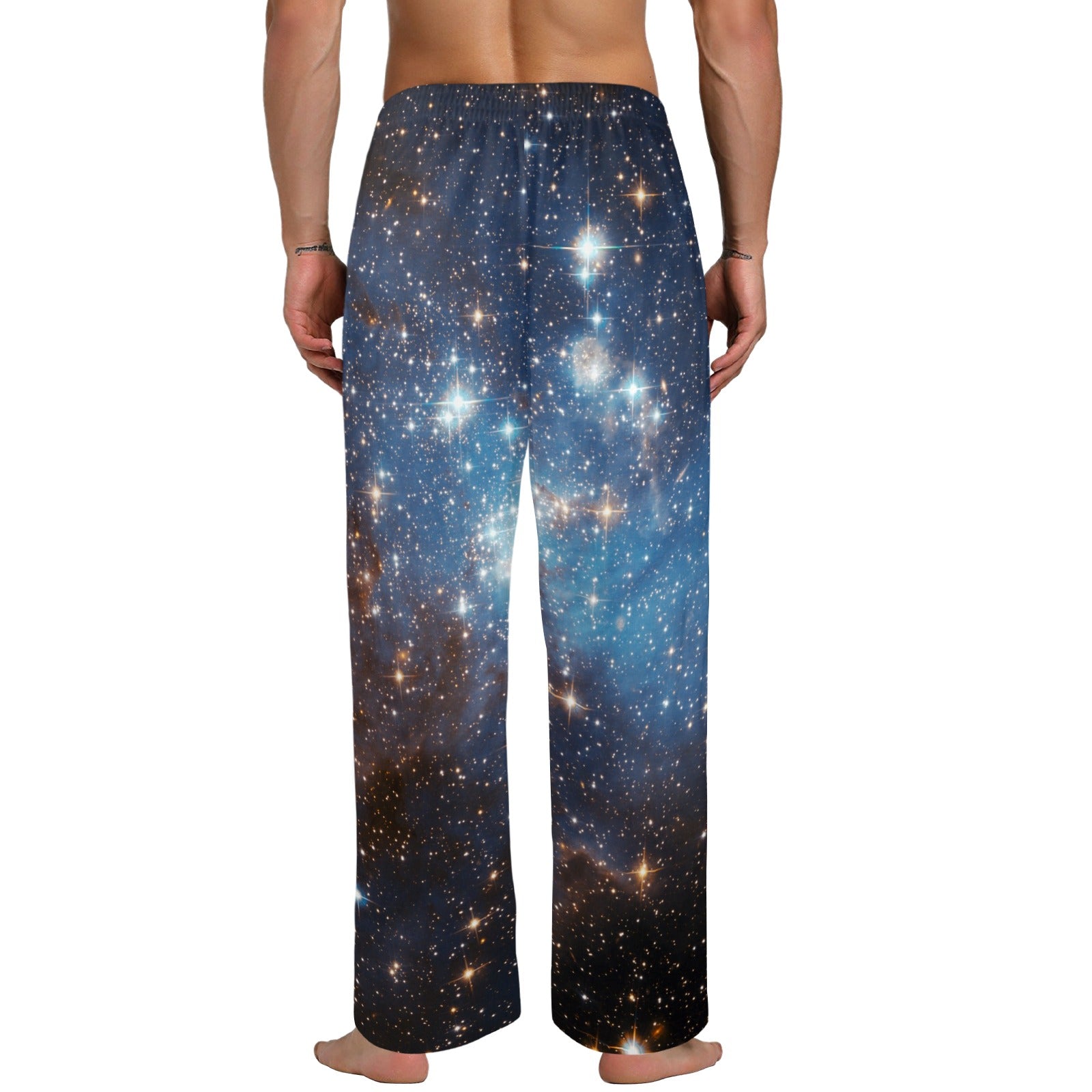 Galaxy Space Men Pajamas Pants Universe Blue Satin PJ Pockets Sleep Lounge Trousers Couples Matching Trousers Bottoms