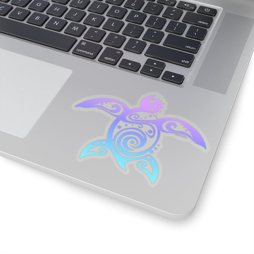 Tribal Sea Turtle Decal, Ocean Violet Blue Hawaiian Waves Gradient Ombre Die Cut Stickers Laptop Vinyl Cute Waterbottle Car Aesthetic Starcove Fashion