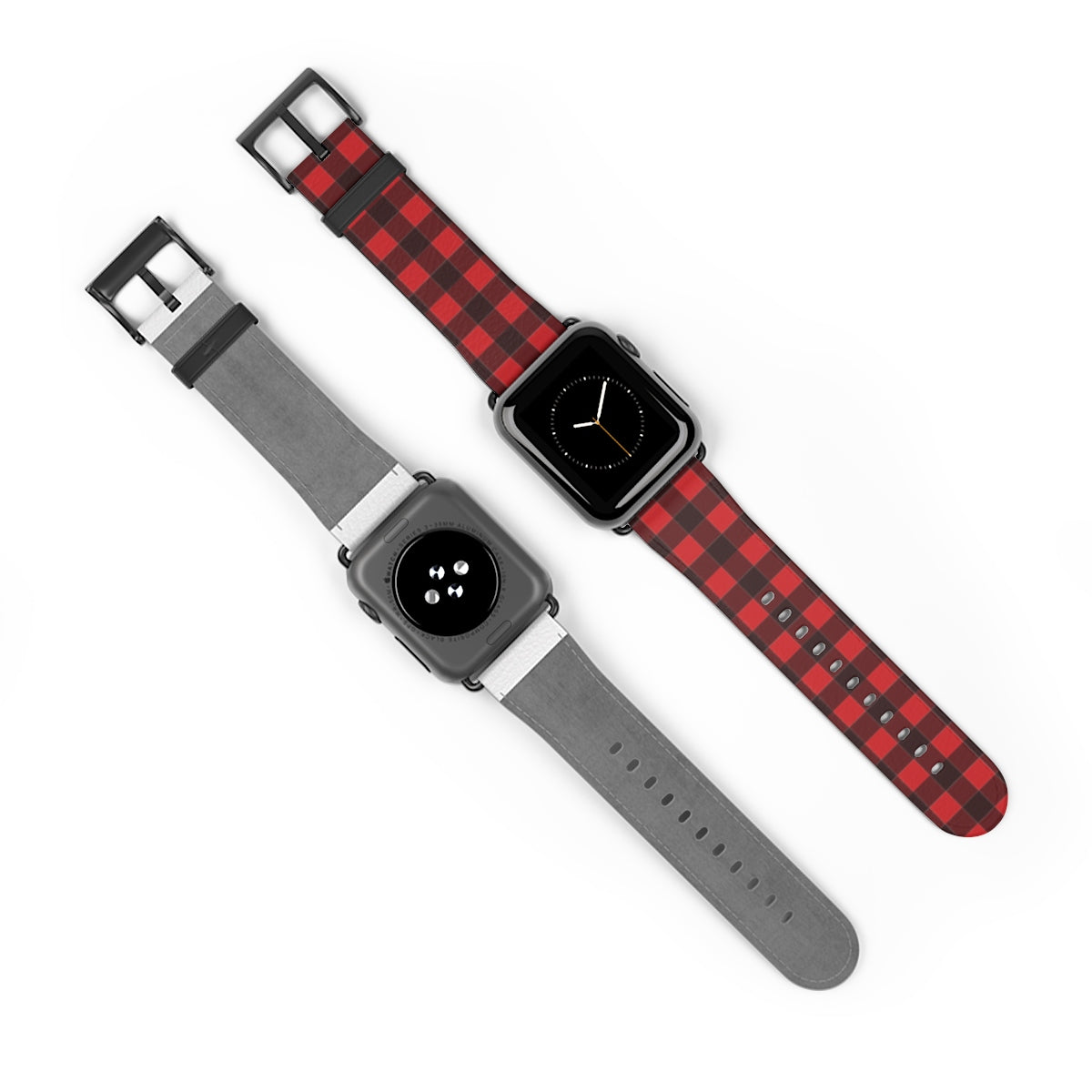 Buffalo Plaid Apple Watch Band, iWatch Red Black Check Lumberjack Checkered Vegan Leather 38mm 40mm 42mm 44mm size Series 1 2 3 4 5 6 SE Starcove Fashion