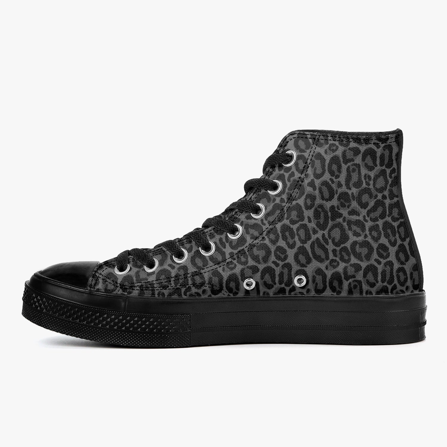 Black Leopard High Top Shoes, Animal Print Lace Up Sneakers Footwear Rave Canvas Streatwear Designer Men Women Shoes Starcove Fashion