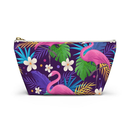 Flamingo Tropical Pouch Bag, Pink Purple Canvas Travel Wash Makeup Toiletry Bath Organizer Cosmetic Gift Accessory Large Small Zipper Starcove Fashion