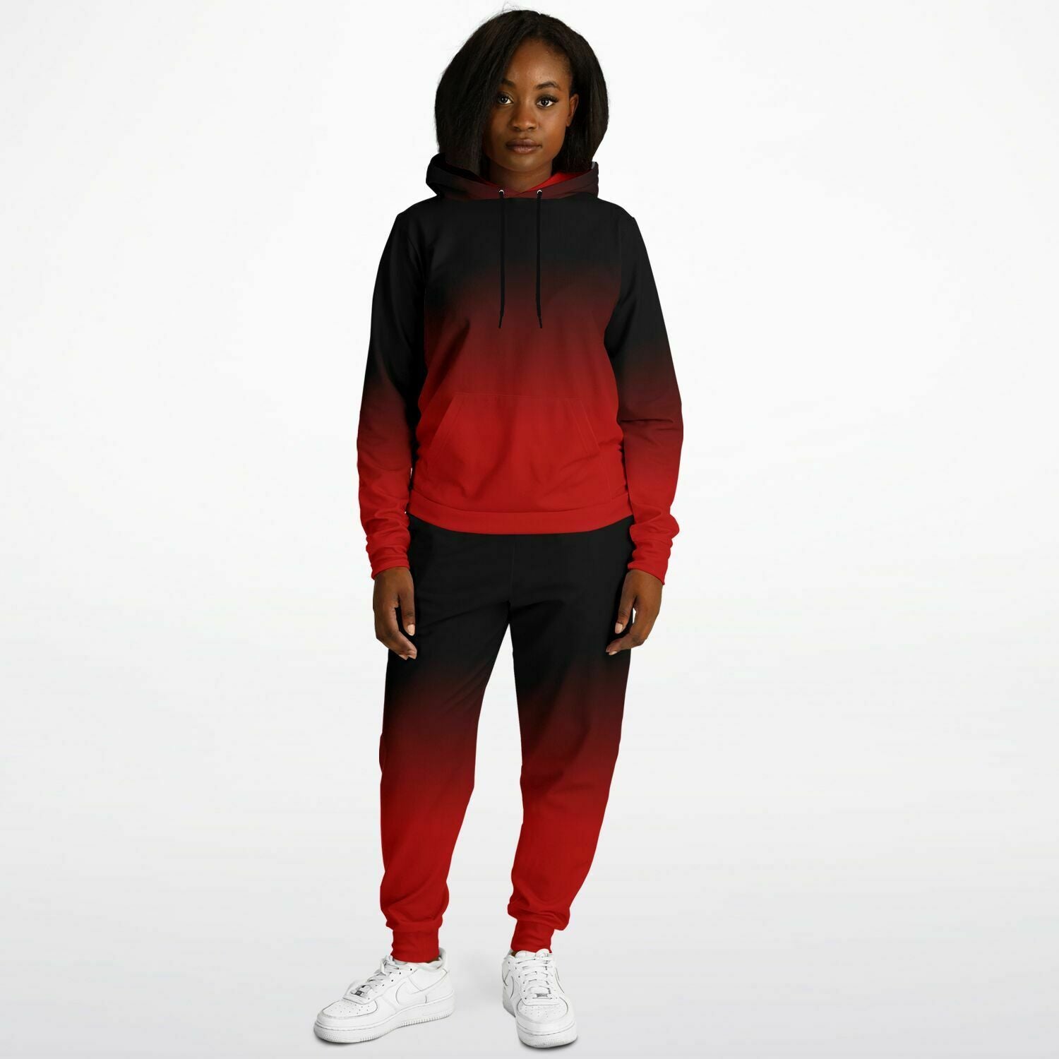 Black Red Ombre Hoodie Jogger Sweatsuit Set, Tie Dye Lounge Hooded