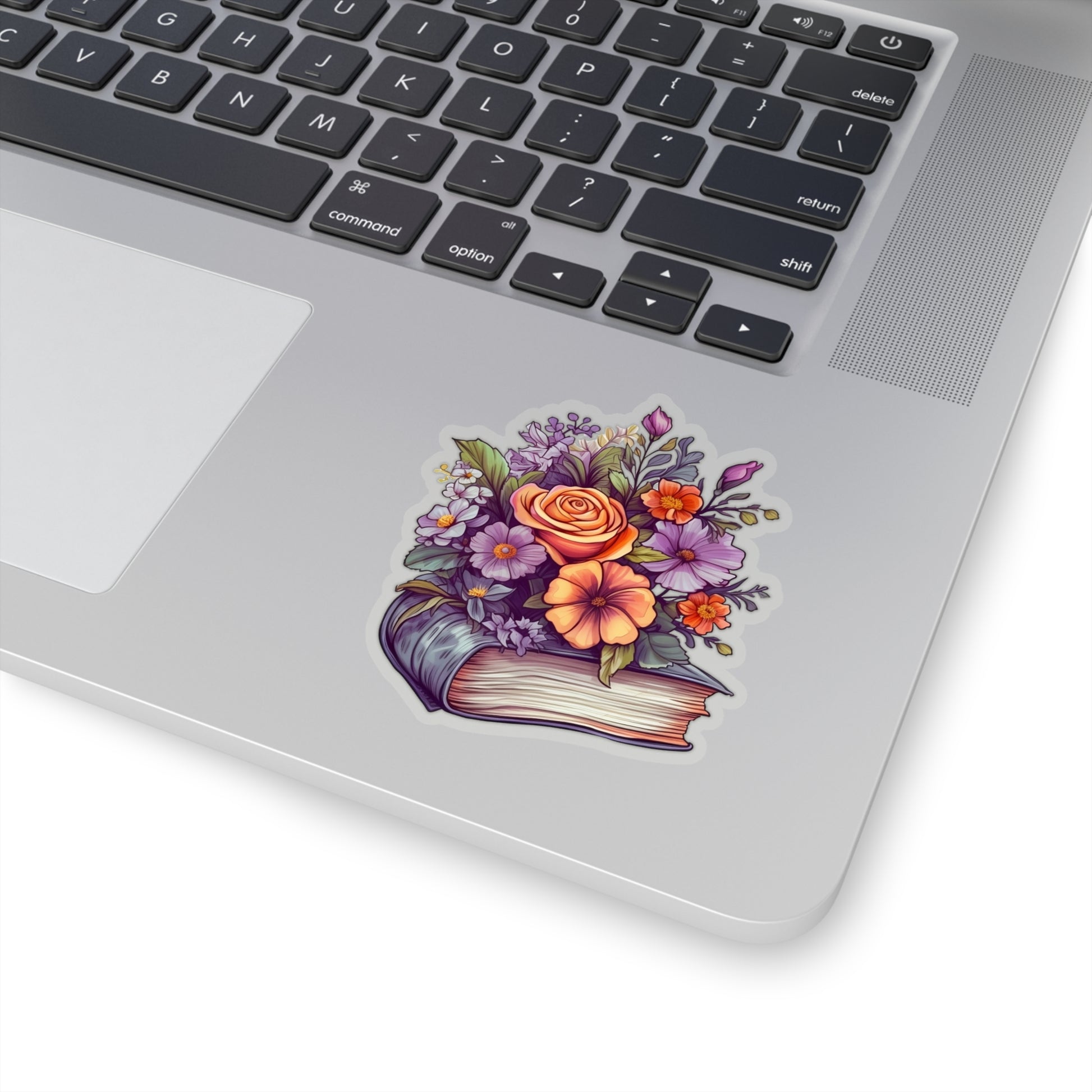 Book With Flowers Sticker, Reading Library Laptop Decal Vinyl Cute