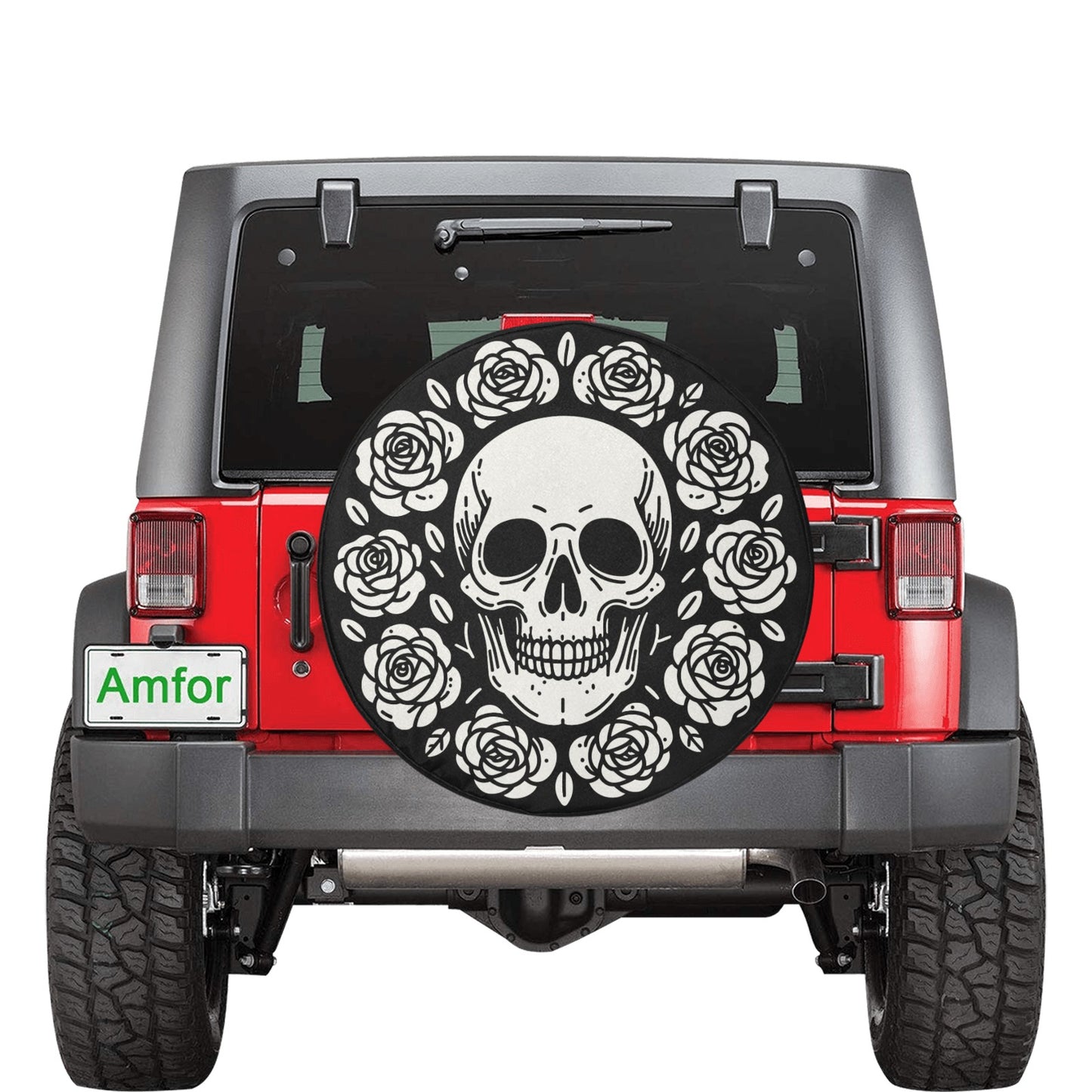 Skull Roses Spare Tire Cover, Skeleton Backup Camera Hole Rear Wheel Accessories Unique Design Trailer Camper RV Back Men Women Protector