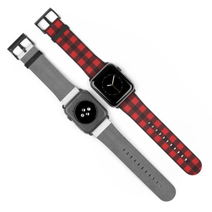 Buffalo Plaid Apple Watch Band, iWatch Red Black Check Lumberjack Checkered Vegan Leather 38mm 40mm 42mm 44mm size Series 1 2 3 4 5 6 SE Starcove Fashion