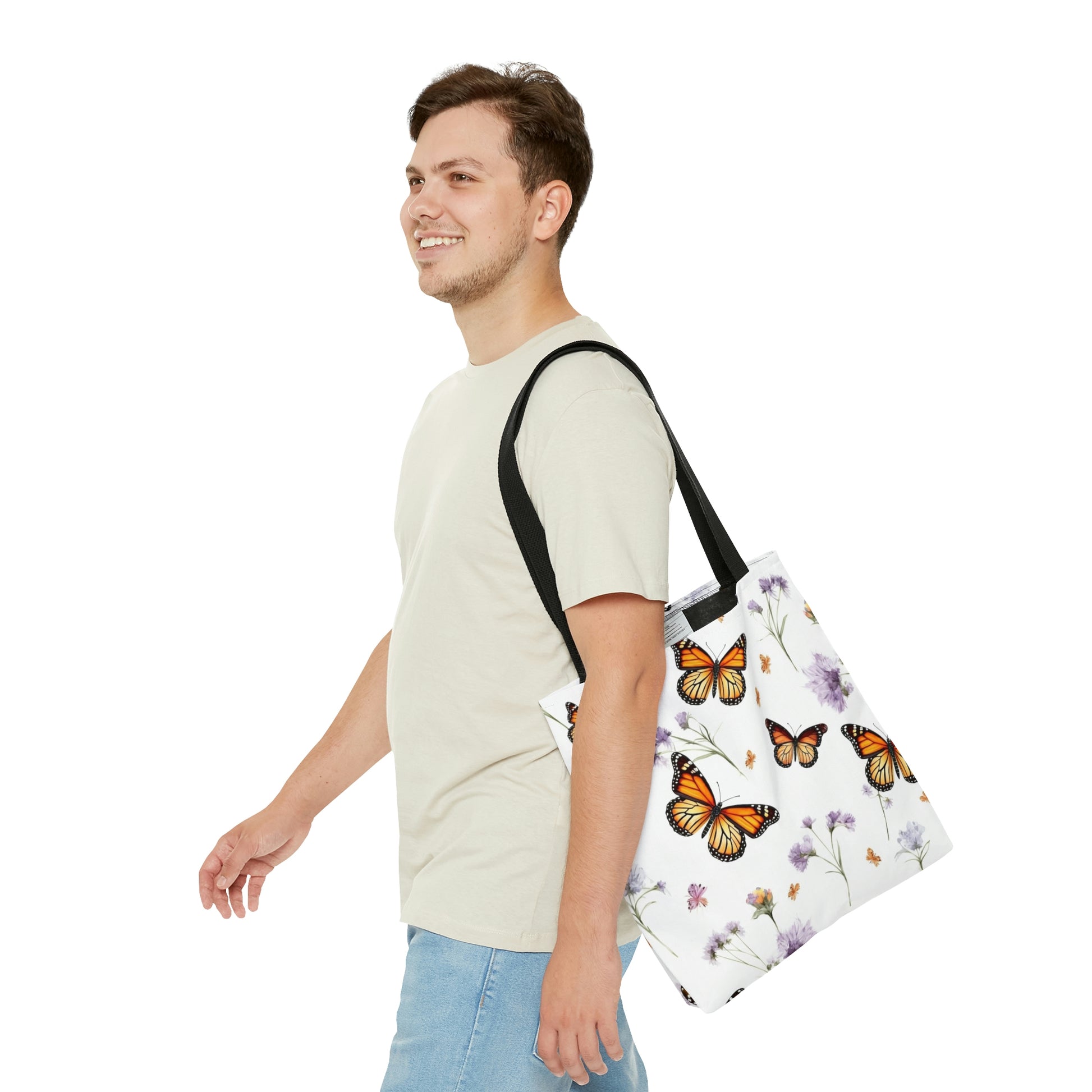 Butterfly and Flowers Large Canvas Tote Bag