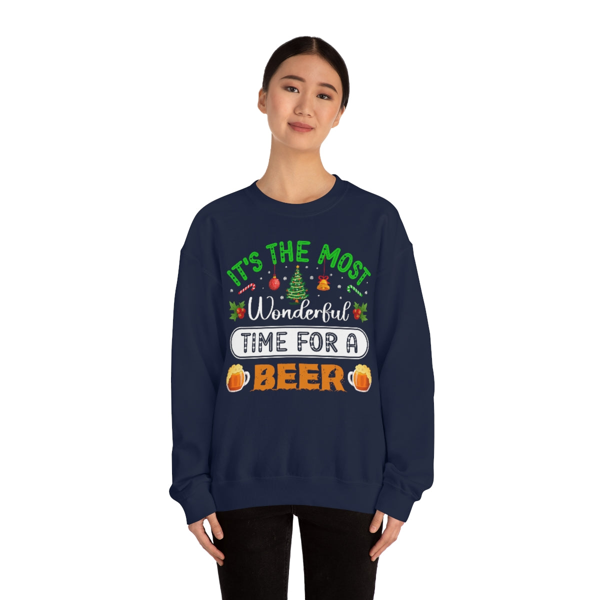 Beer Ugly Holiday Sweater, Wonderful Time Drinking Christmas Xmas Print Women Men Funny Party Winter Outfit Sweatshirt Gift Starcove Fashion