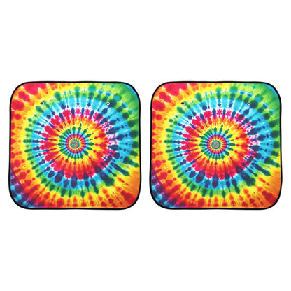 Rainbow Tie Dye Car Sun Shade 2 Piece Set, Hippie Colorful Windshield Side Window Foldable Trucks Auto SUV Protector Visor Screen Cover