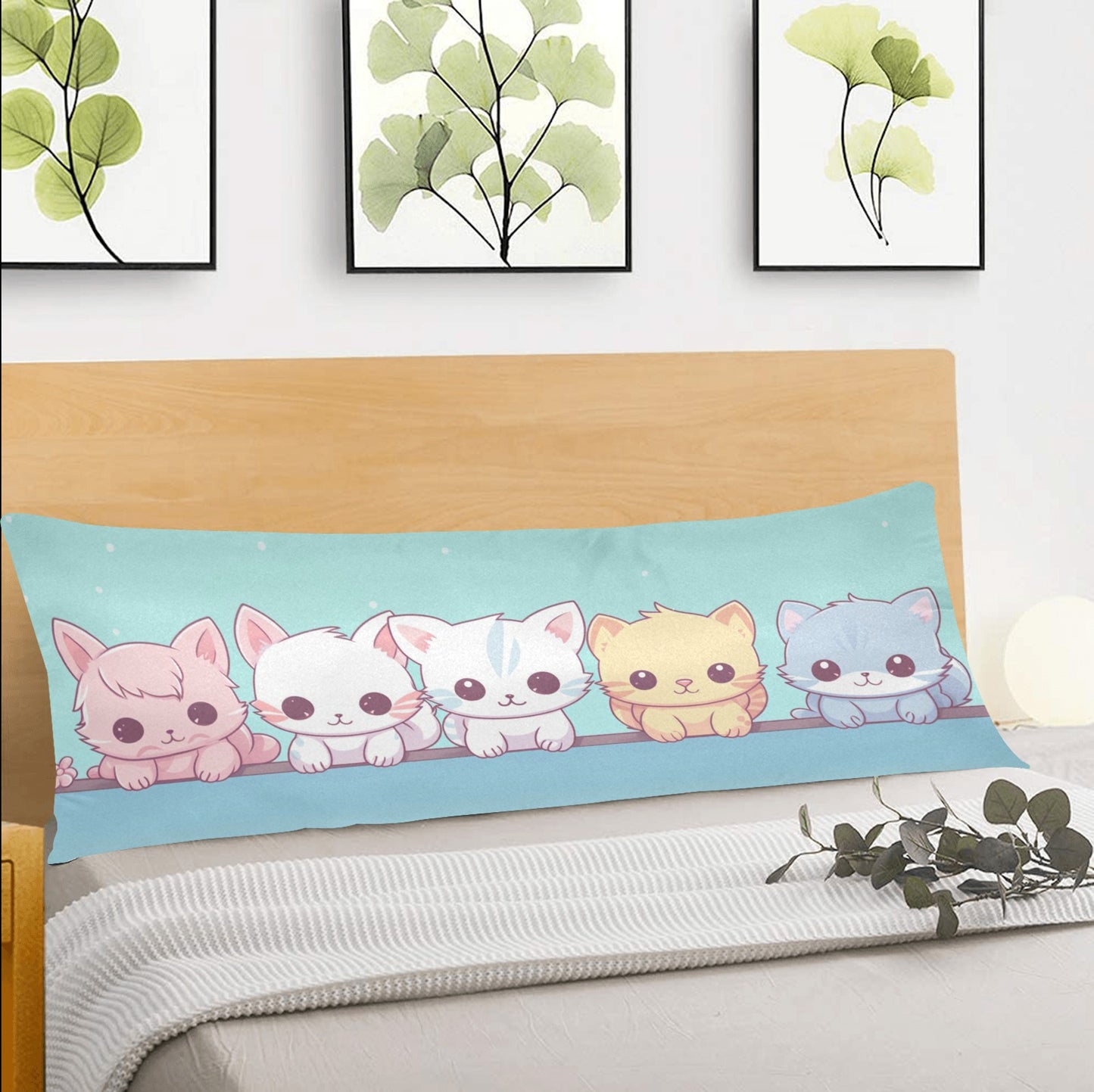 Cats Body Pillow Case, Cute Anime Kawaii Kittens Long Full Large Bed Accent Print Throw Decor Decorative Cover 20x54 Satin