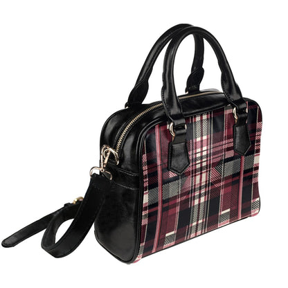 Burgundy Plaid Purse, Maroon Tartan Black Check Pattern Cute Small Shoulder Bag Vegan Leather Women Designer Handbag Crossbody Ladies