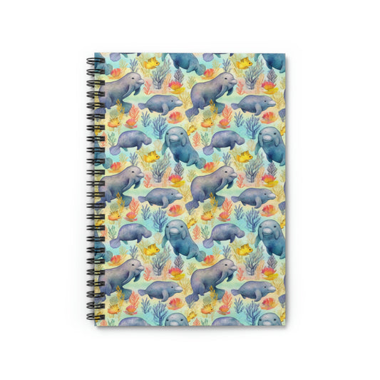 Manatee Spiral Notebook, Watercolor Fish Ocean Sea Pattern Design Journal Traveler Notepad Ruled Line Book Paper Pad Work Aesthetic Starcove Fashion