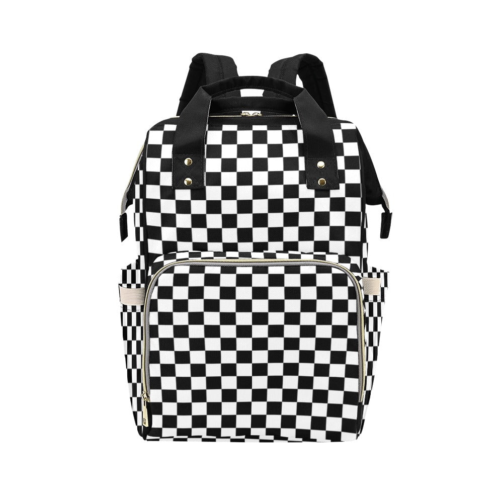 Checkered Diaper Bag Backpack, Black White Check Baby Boy Girl Waterproof Insulated Pockets Stylish Mom Dad Designer Men Women Multipurpose Starcove Fashion