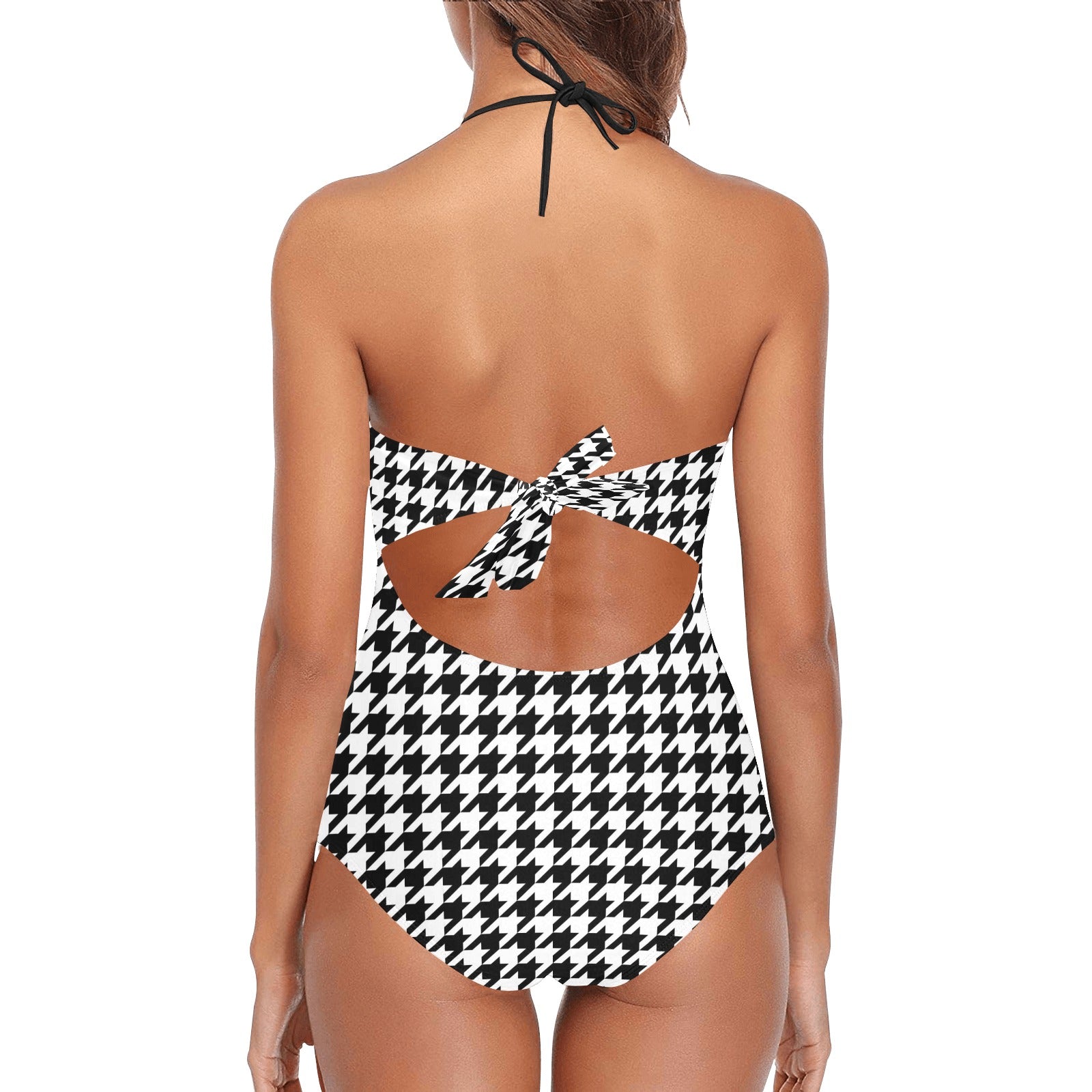 Houndstooth Lace Swimsuit Women, Pattern Black White One Piece Band Em –  Starcove Fashion
