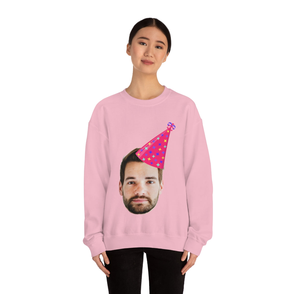 Custom Photo Sweatshirt, Face Birthday Party Hat Crewneck Fleece Sweater Jumper Pullover Men Women Adult Top Starcove Fashion