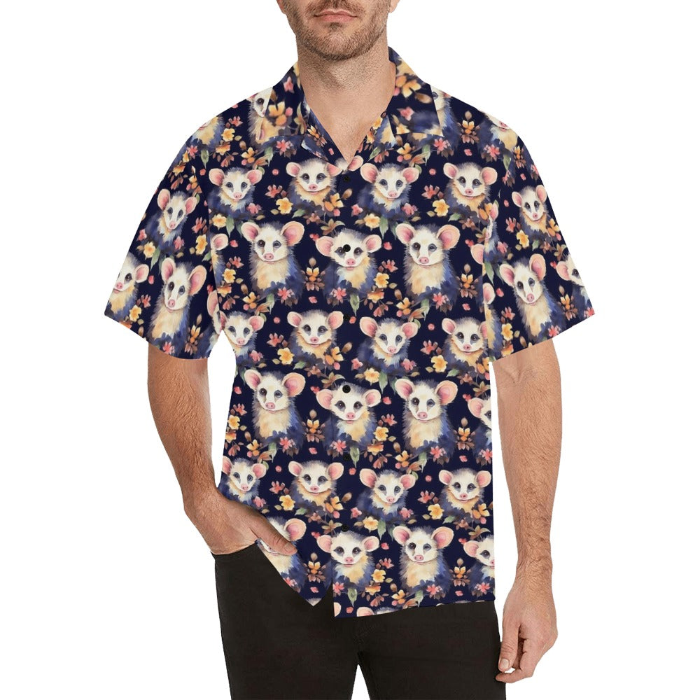 Opossum Men Hawaiian shirt, Animal Possum Tropical Vintage Aloha Hawaii Retro Summer Beach Plus Size Cool Button Down Shirt