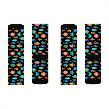 Fish Socks, 3D Sublimation Socks Black Tropical Angel Clown Fish  Sea Ocean Men Women Crew Cotton Socks, Cool, Cute Crazy & Fun socks Starcove Fashion