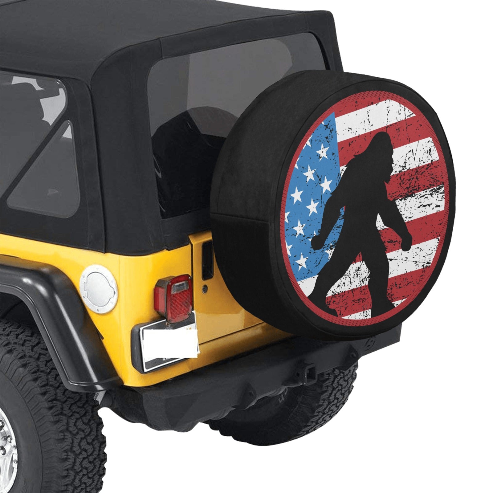 Bigfoot or Sasquatch American Flag Spare Tire Cover for store any Vehicle, Make, Model and Size