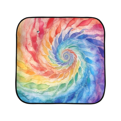 Rainbow Tie Dye Car Sun Shade 2 Piece Set, Colorful Windshield Side Window Foldable Trucks Auto SUV Trucks Protector Visor Screen Cover