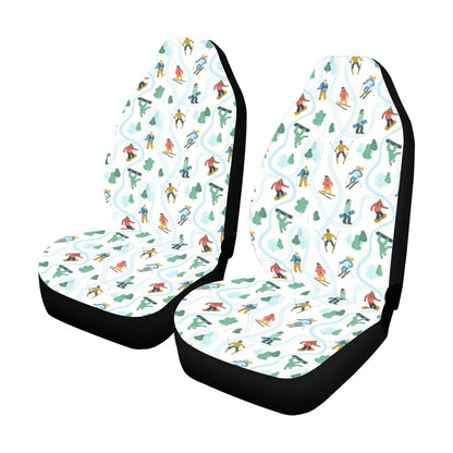 Ski Snowboard Car Seat Covers 2 pc, Mountain snow White Front SUV Seat Protector Accessory Men Women Interior Decor Aesthetic